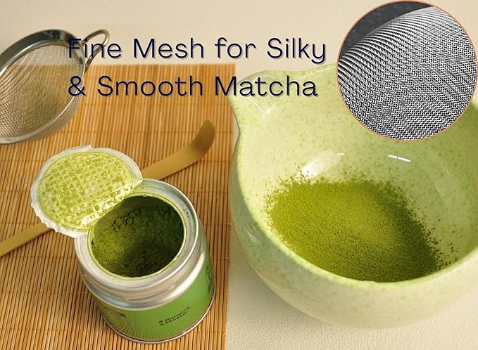 Matcha Set, Ceramic Matcha Kit Set with Matcha Bowl, Matcha Whisk Chasen and Whisk Holder, Sifter, Bamboo Scoop, Scoop Rest and Tea Towel-7 Pcs Matcha Kit for Matcha Lovers, Green