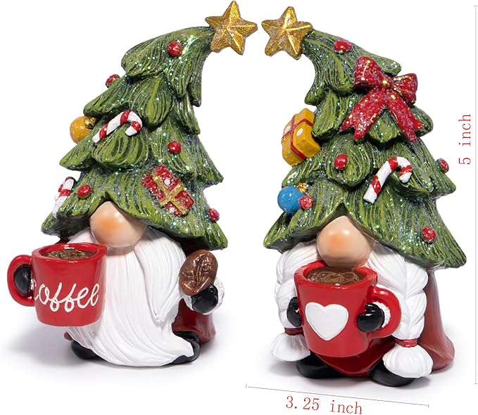 Hodao Christmas Elf Figurines with Tree Hats, Coffee Cup Elves Holiday Table Decorations, Cozy Festive Home Decor Accents for Living Room, Fireplace Mantel, Dining Table (Red)