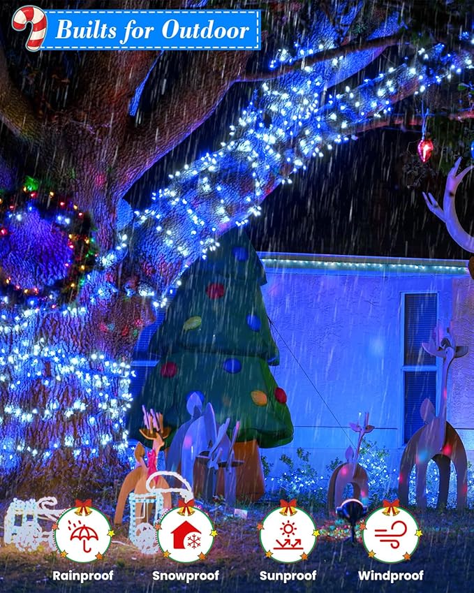 355FT 900 LED Blue and White Christmas Lights, Extra Long Outdoor String Lights Waterproof, Timer & Memory, 8 Modes Dimmable Plug in Fairy Lights for Outside Tree Wedding Patry Holiday Decorations
