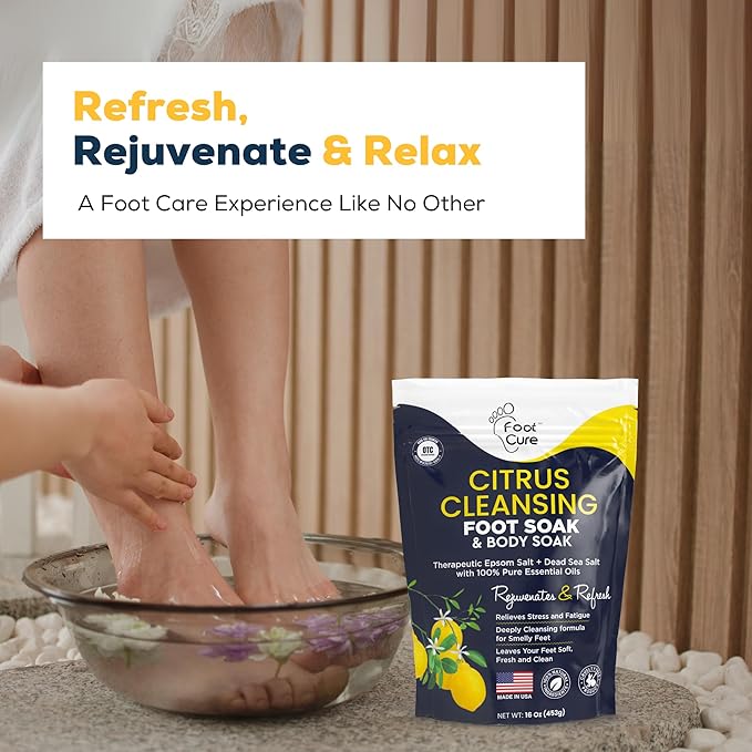 FOOT CURE Citrus Detox Foot Soak With Epsom Salts for Foot Callus, Immune Boost, Damaged Toenail, Athletes Foot, Pedicure and Soothes Tired Aching Feet - 16 oz (Pack of 2)