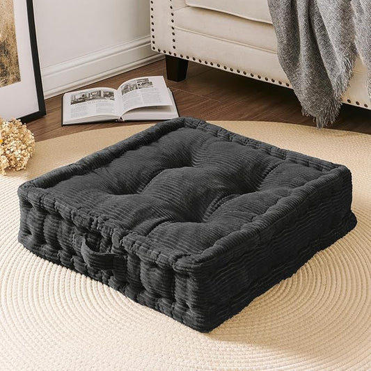 Wellsin Square Floor Pillows for Adults Kids - Meditation Floor Pillow Seating Cushion - Tufted Floor Cushion with Shredded Foam & Velvet Cover, 1 Pack, 20x20 Inch, Gray