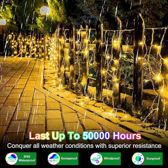 82FT 810 LED Outdoor Christmas Lights - 180 Ice Drops, 12 Pro Modes with Timer Memory & Brightness, Waterproof Hanging Ice String Light for Holiday Wedding Garden Fence House Decor (Warm White)