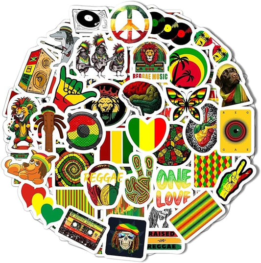 Reggae Stickers – Rasta Stickers, Jamaica Inspired Vinyl Decals – Waterproof Aesthetic Stickers for Laptops, Water Bottles, Guitars, Journals – Gifts for Reggae Music Lovers