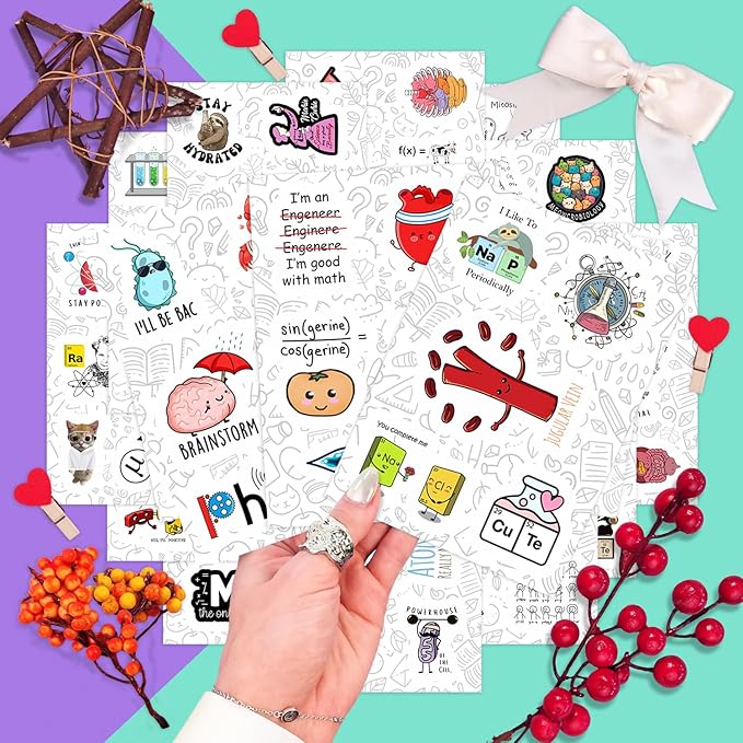 BulbaCraft 100Pcs Science Stickers for Students - Science Class Room Decor, Waterproof Vinyl Decals, Gifts for Women & Men