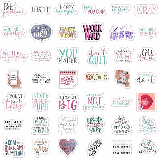 BulbaCraft Motivational Stickers for Adults - Goal Getter Party Favors & Decorations, Waterproof Vinyl Inspirational Decals for Water Bottle, Laptop, Gifts for Women & Men