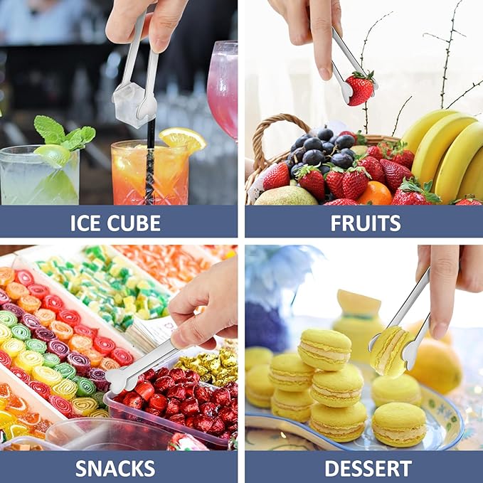 20-Packs Mini Serving Tongs, Stainless Steel Small Appetizers Tongs, Metal Kitchen Tongs, Ice Sugar Tongs for Serving Food (5inch，Silver)