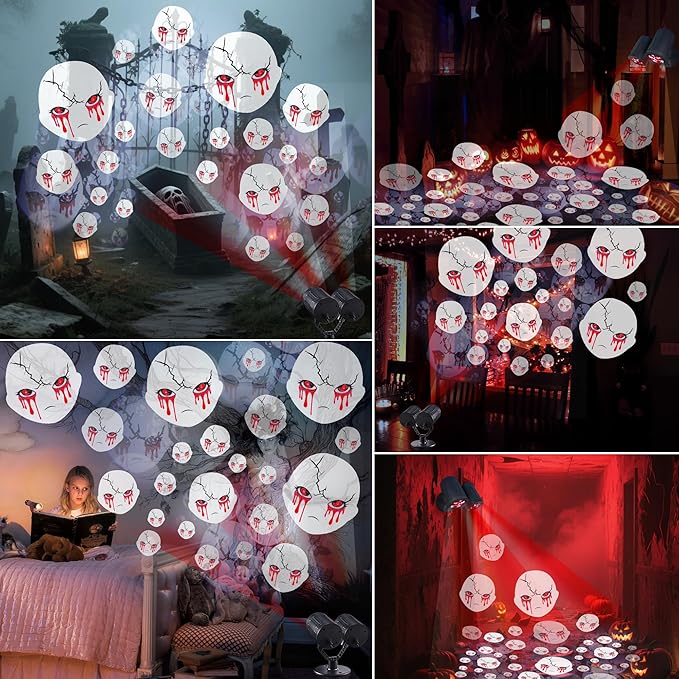 Toodour Halloween Projector Lights Outdoor, Double Head Dynamic Halloween Lights Projector with Timer, Waterproof White Ghost Decorations Light for Indoor Outdoor Home Window Wall Decorations