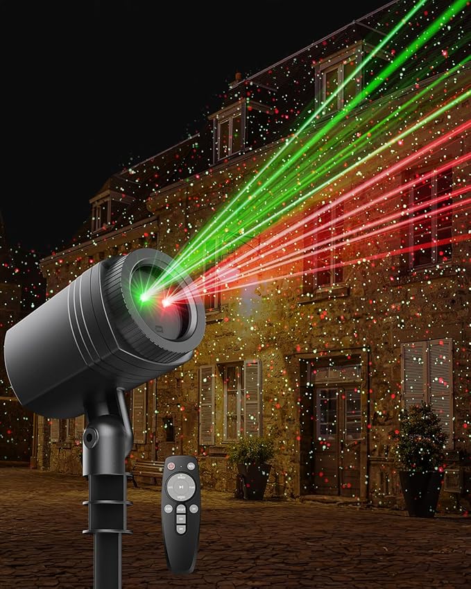 Christmas Projector Lights Outdoor with Remote Control, Red and Green Galaxy Laser Light with IP65 Waterproof, Home Decor for Wedding Garden Yard Holiday Party