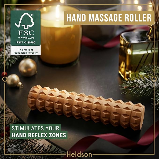 HELDSON® Wooden Therapy Massage Tools [6 Pieces] - Wood Rollers for Body Sculpting - Lymphatic Drainage Massager - Cellulite Tool - Maderoterapia Kit - Back Rolling Stick - Wellness Gifts Women, Men