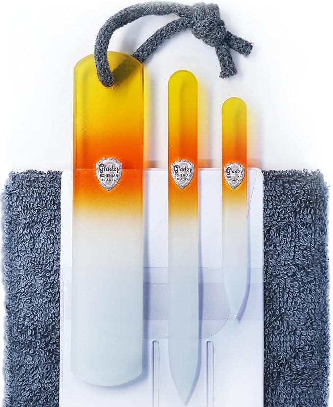 GLADZY Genuine Czech Glass Nail File Set - Callus Remover Foot Rasp, Double Sided Different Grit Surface, Professional Manicure and Pedicure Tools for Natural Nails, Nail Shaper, Ethically Made in EU