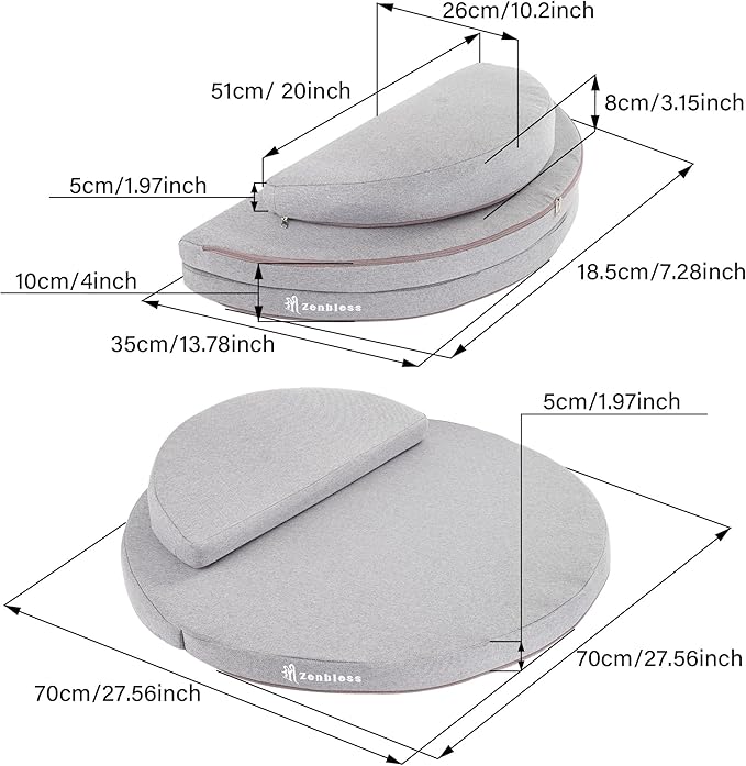 ZenBless Zafu and Zabuton Meditation Cushion Set,Yoga Meditation Floor Pillow,Large Round Meditation Mat and Pillow Set for Sitting on Floor(27.6")