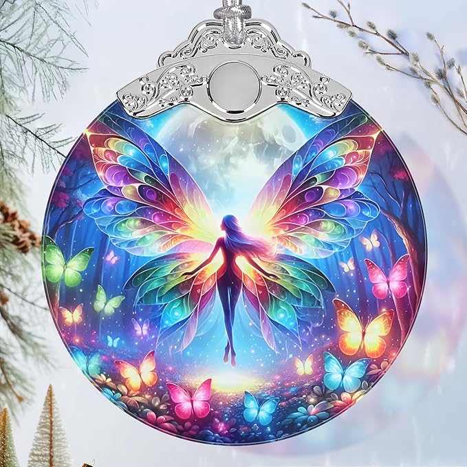 Butterfly Elf Stained Glass Orament - Christmas Ornament - Christmas Decorations for Tree - Holiday Present ldeas - Gift Exchange