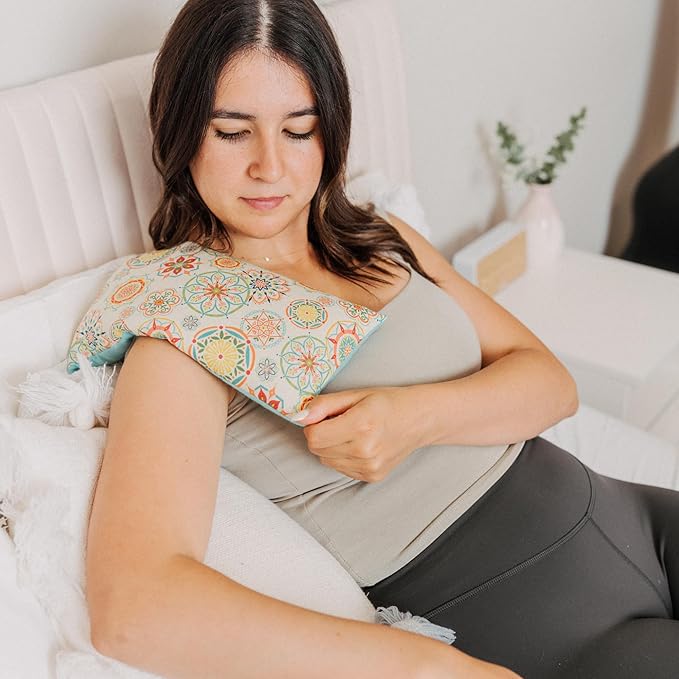 Large Microwave Heating Pad with Flax Seed, Scented or Unscented, Good for Back Pain or Cramps, Moist Heat Therapy or Ice Pack, Microwavable Bean Bag, 6" x 12" (Black Floral, Lavender & Chamomile)