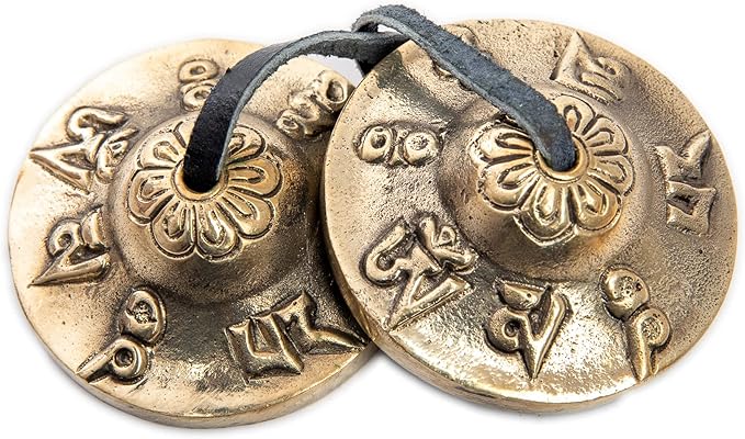 Tingsha Cymbals Bells - Easy To Play - Meditation Mindfulness Chime For Chakra Healing Spiritual Dharma Gifts Handcrafted Tibetan By Himalayan Bazaar (Ohm Mani)