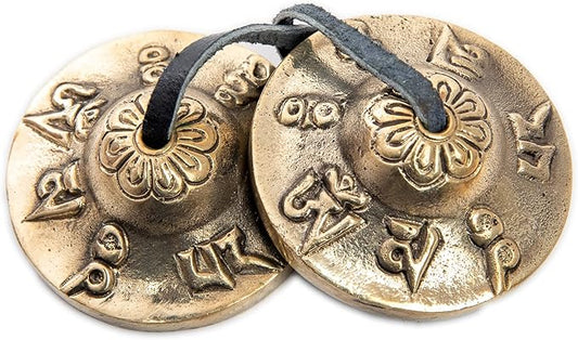 Tingsha Cymbals Bells - Easy To Play - Meditation Mindfulness Chime For Chakra Healing Spiritual Dharma Gifts Handcrafted Tibetan By Himalayan Bazaar (Ohm Mani)
