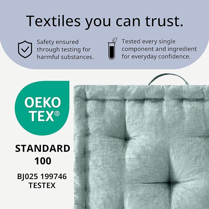 Intelligent Design Large Floor Pillow for Adults Yoga or Meditation Cushion with Handle, Floor Cushion for Board Games, Lustrous Chenille Tufted, Handsewn Scalloped Edge, Azza, 24" x 24" x 5" Aqua