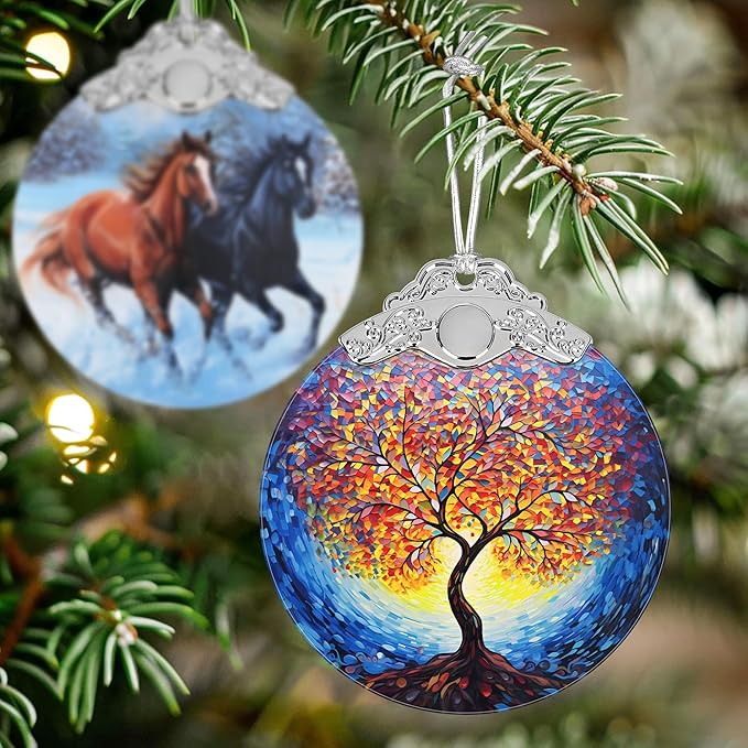 Stained Glass Suncatcher Ornament - Tree of Life Christmas Decorations - Christmas Ornaments for Tree - Holiday Present Ideas - Gift Exchange