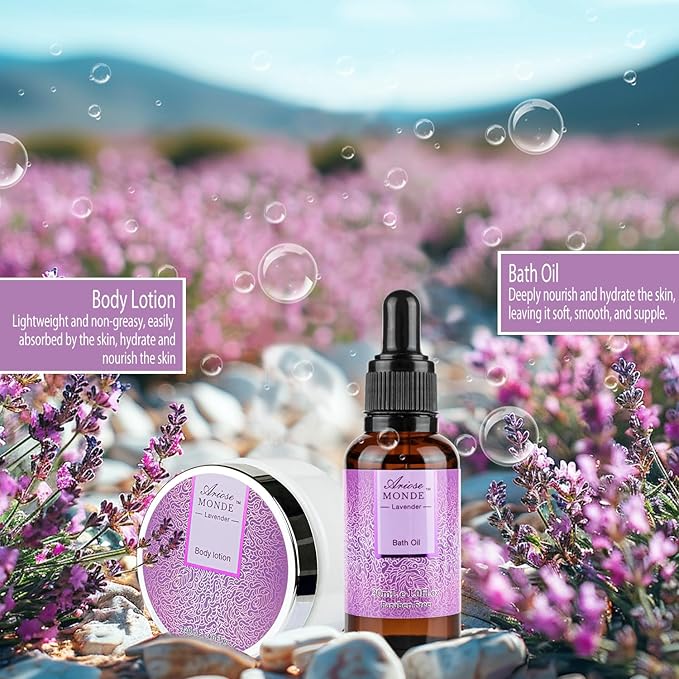 Bath Sets for Women Gift, Bath and Body Gifts Set, Lavender Spa Gift for Self Care Includes Body Lotion, Shower Gel, Bath Salts, Relaxing Bath Sets for Mom, Grandma, Girlfriend, Sister, Friends