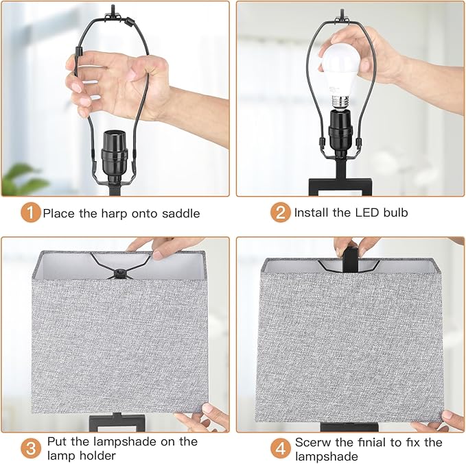 Touch Control Table Lamps Set of 2, Modern Bedside Lamps with USB A+C Ports & AC Outlet, 3 Way Dimmable Contemporary Nightstand Lamps for Bedroom Living Room Gray(LED Bulb Included)