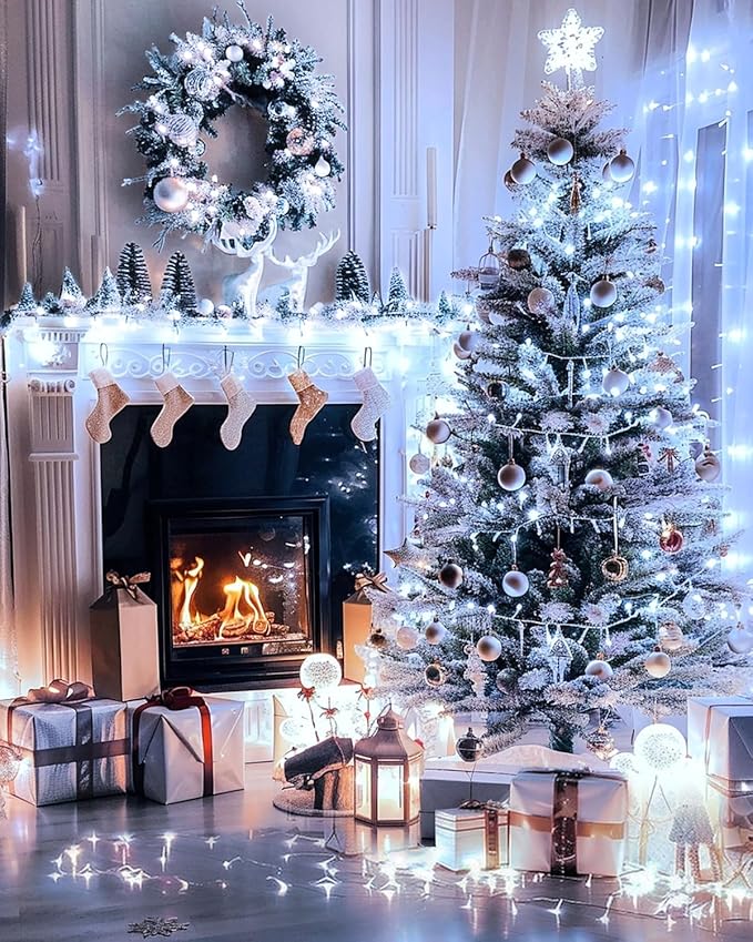 380LED 125FT Cool White Christmas Lights, Extra Long Outdoor String Lights Waterproof, Timer & Memory, 8 Modes Dimmable Plug in Fairy for Classroom Decor Outside Tree Wedding Patry