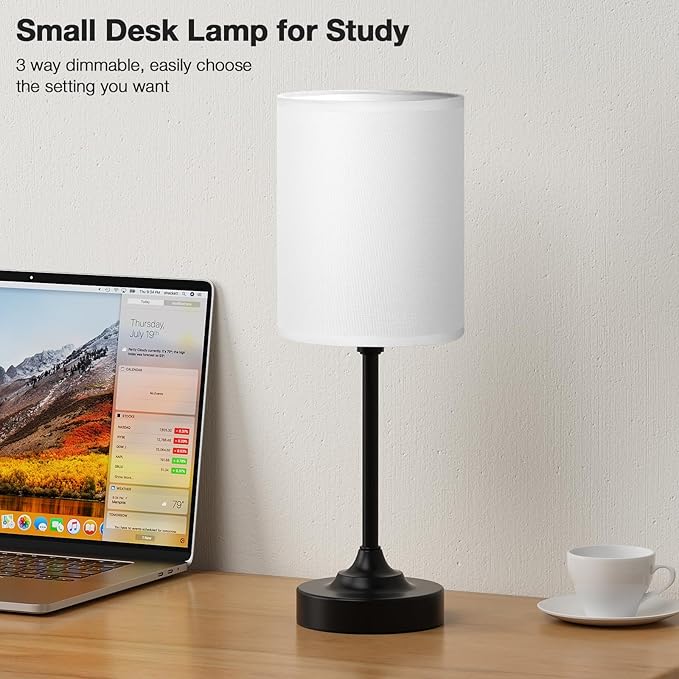 Fenmzee Touch Nightstand Bedroom Lamp - 3 Way Dimmable Bedside Lamp, Small Table Lamp Linen Lampshade for Office Desk, LED Bulb Included