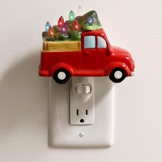 Milltown Merchants Ceramic Night Light - Plugin Vintage Tree with Lights - Mini Decorative Tree