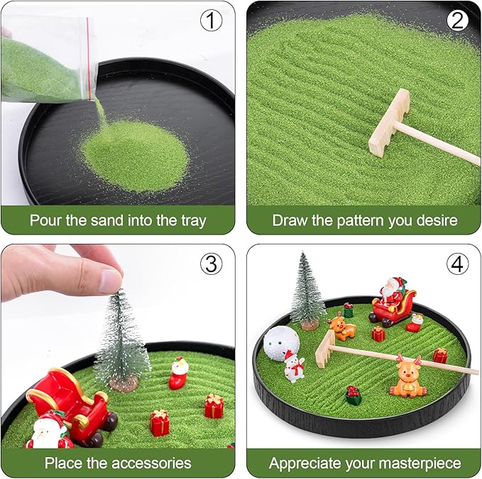 Christmas Zen Garden Kit for Desk 8.2''Round Mini Zen Garden with Accessories, Desktop Christmas Decor Sand Tray, Ideal Holiday Decoration Gifts for Family and Friend