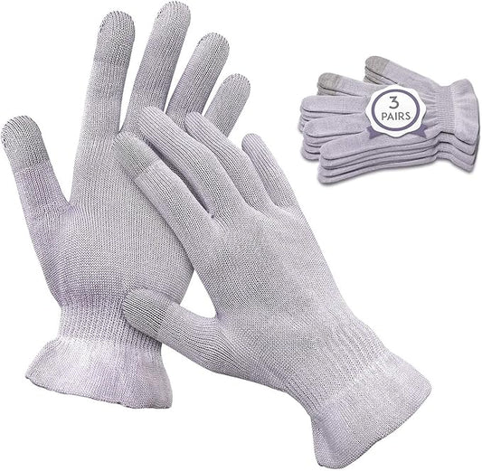 MIG4U Moisturizing Beauty Gloves Touchscreen Overnight Sleeping Glove for Women Dry Hands, Nighttime Lotion, Eczema, SPA, Cosmetic Treatment, Grey Purple 3 Pairs Size S/M