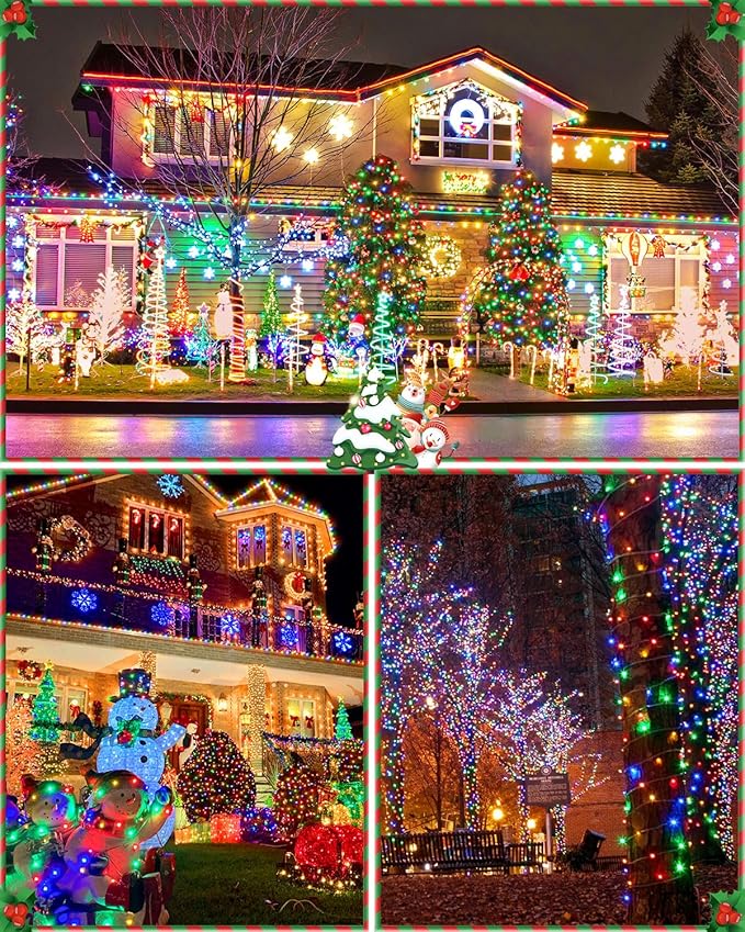 Multicolor Christmas Lights 552FT 1400LED, Extra Long Outdoor String Lights Waterproof, Timer & Memory, 8 Modes Dimmable Plug in Fairy for Outside Tree Wedding Patry