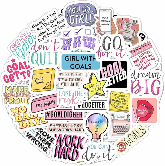 BulbaCraft Motivational Stickers for Adults - Goal Getter Party Favors & Decorations, Waterproof Vinyl Inspirational Decals for Water Bottle, Laptop, Gifts for Women & Men
