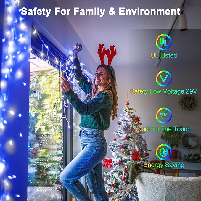 164FT 1620 LED Outdoor Christmas Lights - 360 Ice Drops, 12 Pro Modes with Timer Memory & Brightness, Waterproof Hanging Ice String Light for Holiday Wedding Garden Fence House Decor (White & Blue)