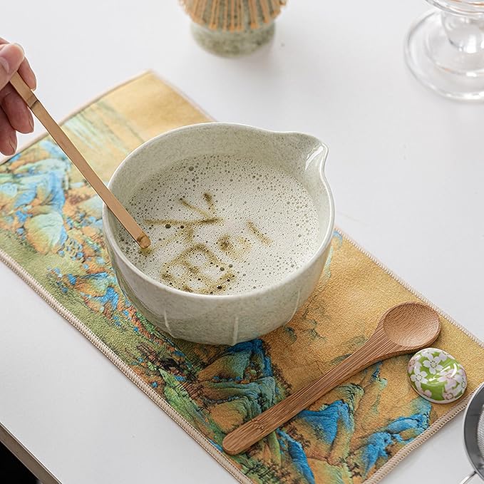 Ceramic Matcha Whisk Set, Complete Matcha Set-8PCS for Ceremonial Grade Matcha, Tea Gifts for Tea Lovers for Christmas, Birthday, Halloween (Matcha Color)