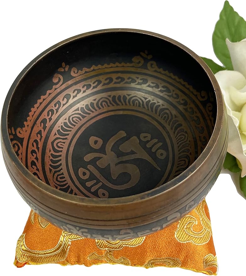 3003 SB 'D' Note Sacral Chakra Antique Tibetan Auspicious Symbol Bowl Set ~ Nepal