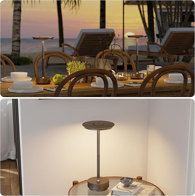 Rechargeable Table Lamps Cordless, Portable 5000mAh Outdoor Table Light, 3 Color Stepless Dimming LED Table Lamp with Memory Function, for Home/Dinner/Patio/Restaurant.(Light Cafe)