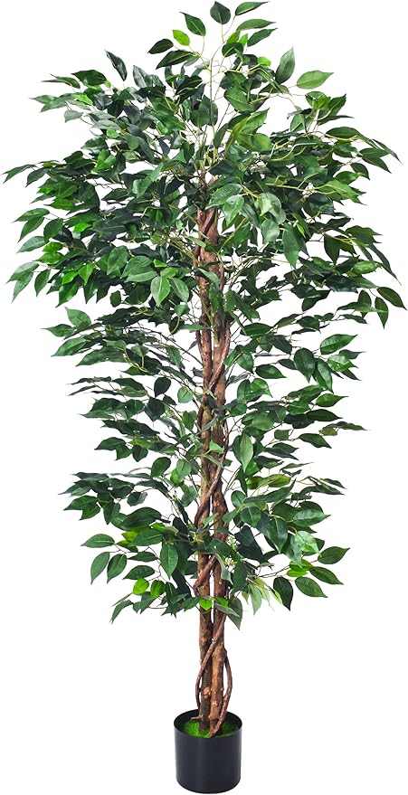 Artificial Ficus Tree 5FT Faux Silk Plants with Sturdy Plastic Nursery Pot,Fake Ficus Trees for Home Office Farmhouse Indoor Outdoor Decor Perfect Housewarming Gift (5FT-1Pack)