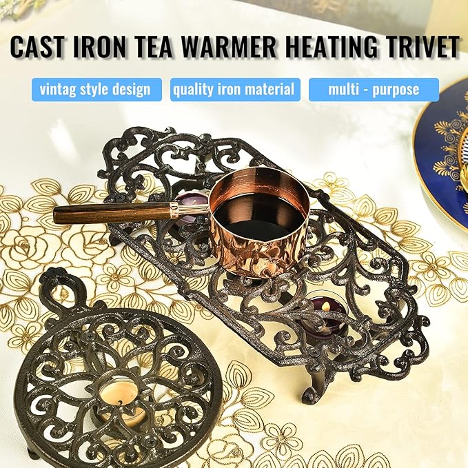 Sungmor Heavy Duty Cast Iron Teapot Dish Warmer Stable Holder for Tealight Stand | Tealight Warmer Decorative Stove for Villa Yard Balcony-Flower Shape