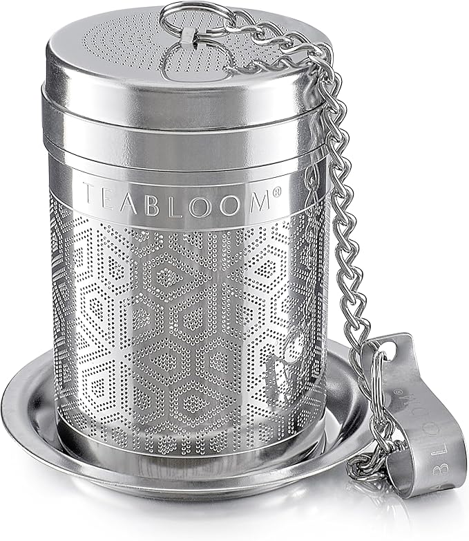 Teabloom Elegant Stainless Steel Loose Leaf Tea Infuser – Tea Connoisseur's Choice for White, Green, Oolong, Black, and Herbal Teas – Geometric Blossom Design – Small Size