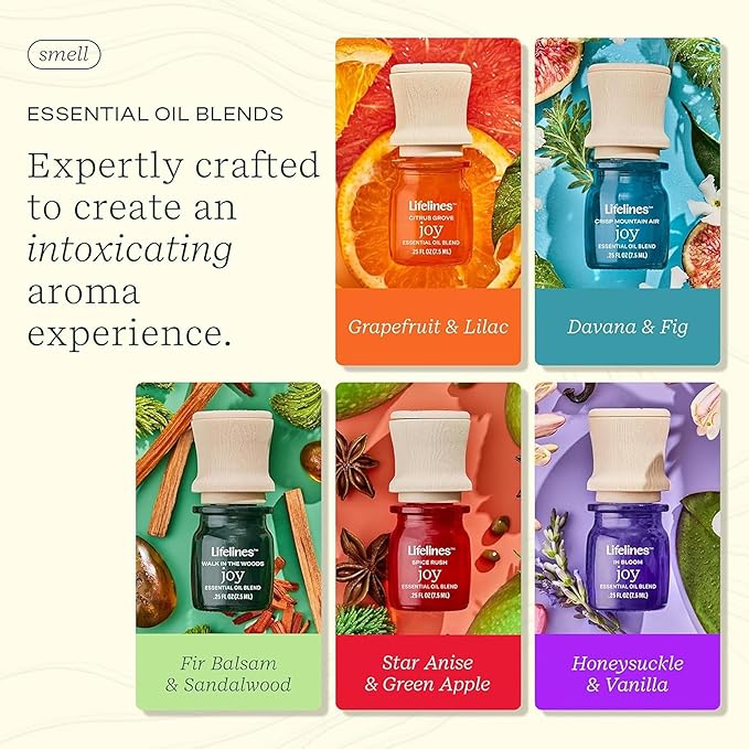 Lifelines Essential Oil Blends, Pure Joy 5-Pack - Blended Essential Oils with Precision Pump for Aromatherapy Diffusers - Long-Lasting Scented Fragrance