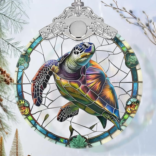 Charming Turtle Stained Glass Orament - Christmas Ornament - Christmas Decorations for Tree - Holiday Present ldeas - Gift Exchange