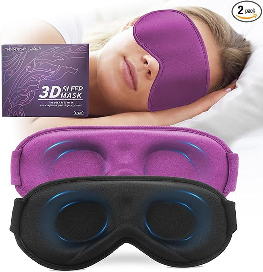 3D Sleep Mask for Men&Women, 2 Pack Contour Eye Masks for Sleep, Side Sleeping Mask for Men&Women, Blackout Eye Mask for Sleeping Eye Mask, Airplane Travel Essentials for Men, Meditation Black&Purple