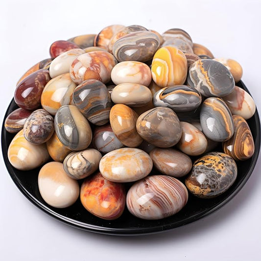 Polished Crazy Lace Agate Crystal Stone Set - 72 Pcs, 0.5" 10 oz Handpicked Natural Tumbled Gemstones Rocks, Pebbles for Reiki, Chakra, Healing, Home Decor