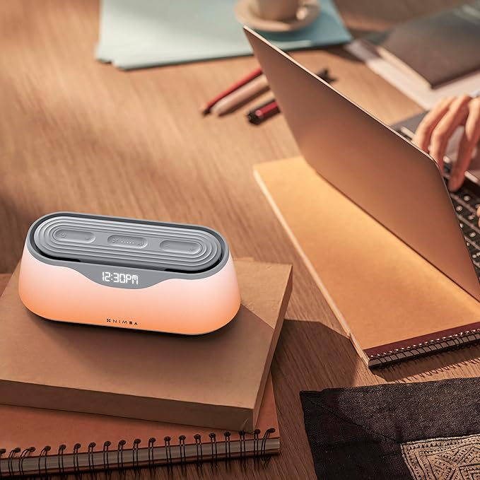 Nimba OFLO Sunrise Alarm Clock with 35 Expertly Tuned Soundscapes & 6 Natural Light Modes - Light Therapy Wake-Up Clock for Heavy Sleepers, App Control Bedside Sound Machine with Soothing White Noise