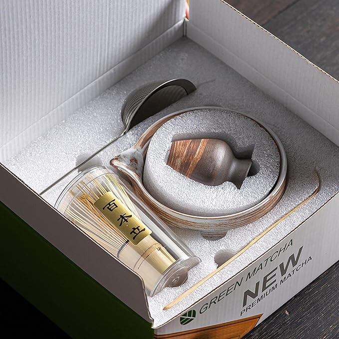 Ceramic Matcha Whisk Set, Complete Matcha Set-8PCS for Ceremonial Grade Matcha, Tea Gifts for Tea Lovers for Christmas, Birthday, Halloween (Stoneware)