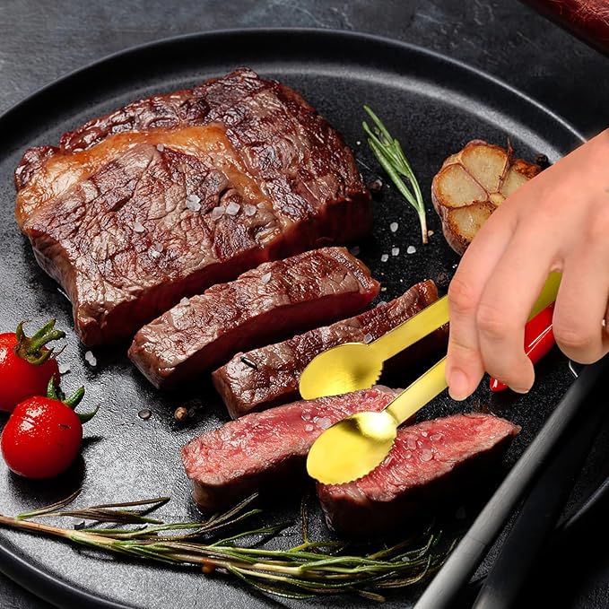 JCREN 12 Pcs Gold Tongs - Stainless Steel Serving Tongs for Food, Appetizers, Desserts - 4.9inch