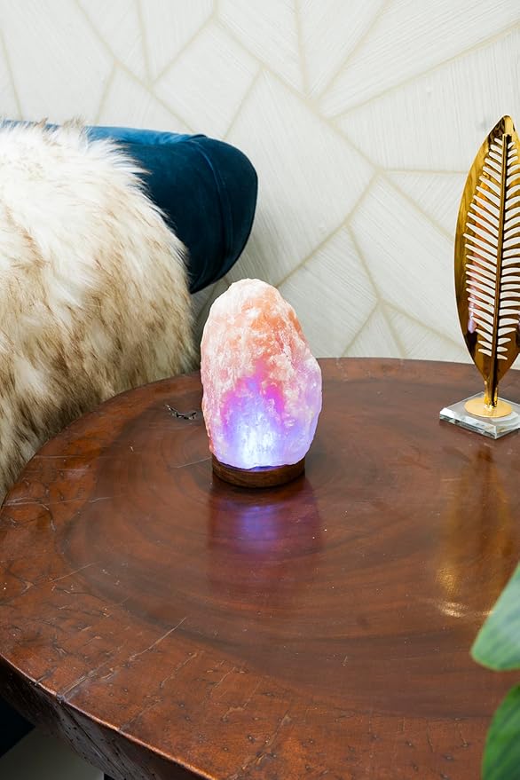 Color-Changing Himalayan Salt Lamp – 7" Tall Pink Salt Rock Lamp with USB Adaptor, Dimmer, Wooden Base – Night Light for Bedroom, Desk & Home Décor by Salacia