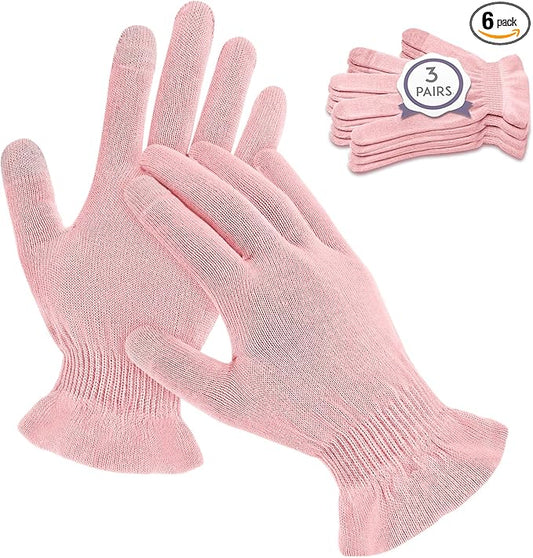 MIG4U Moisturizing Beauty Gloves Touchscreen Overnight Sleeping Glove for Women Dry Hands, Nighttime Lotion, Eczema, SPA, Cosmetic Treatment, Pink 3 Pairs Size L/XL