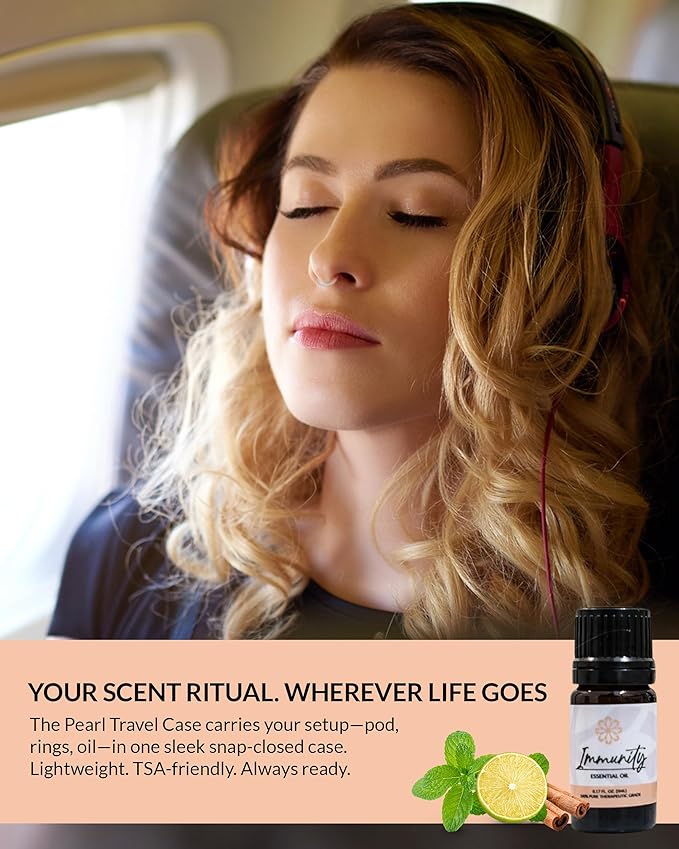 Essence Pearl Travel Case - Wearable Aromatherapy Kit with Nasal Diffuser Rings, Soaking Bay, and 5mL Essential Oil – Portable Wellness Gift Set for On?The?Go Self Care