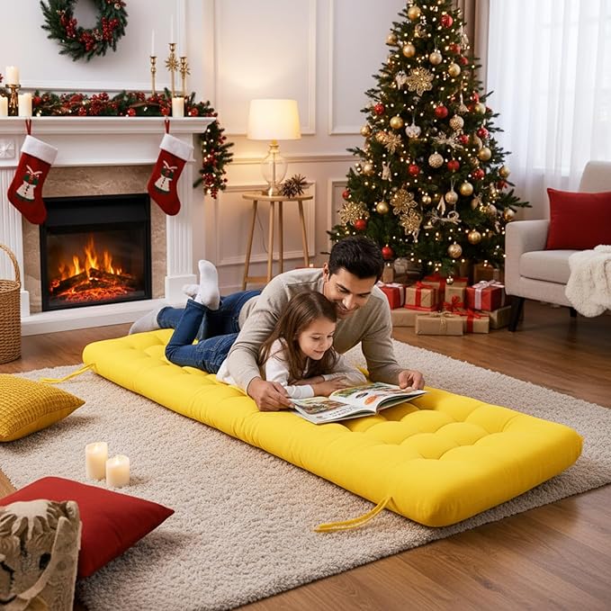 Long Floor Cushion Large Floor Cushion with Brushed Cotton 74.8 x 27.5 x 3.15 in Jumbo Lounger Pillow for Outdoor Indoor Bay Window Meditation Yoga Reading Sleeping(Yellow)