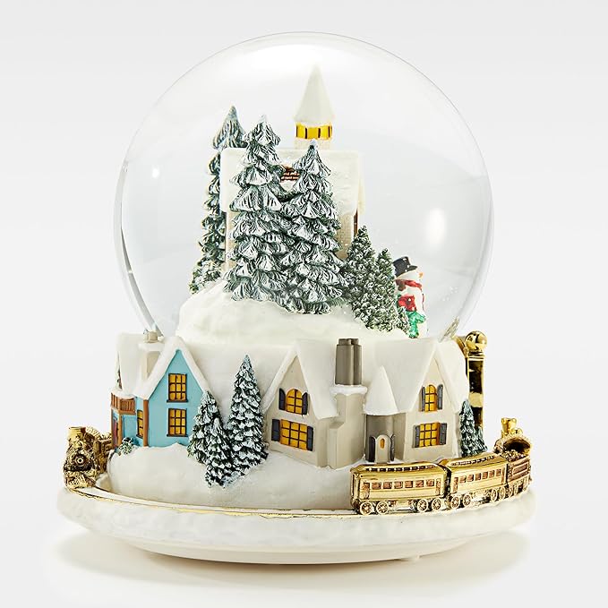 THINGS REMEMBERED Engraved Light Up Colorful Village Musical Snow Globe, Plays Joy to The World Music, Beautiful and Unique Christmas Decor(Free Customization)