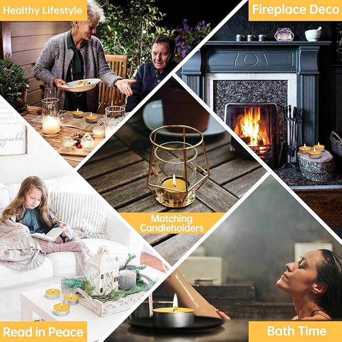 48 Pack Beeswax Tea Candles in Aluminum Cup, 4 Hours Burn Time, Natural Beeswax Tealight Candles for Gift Choice, Home Decor, Air Purification, Honey Scent Pure Bees Wax Tea Lights